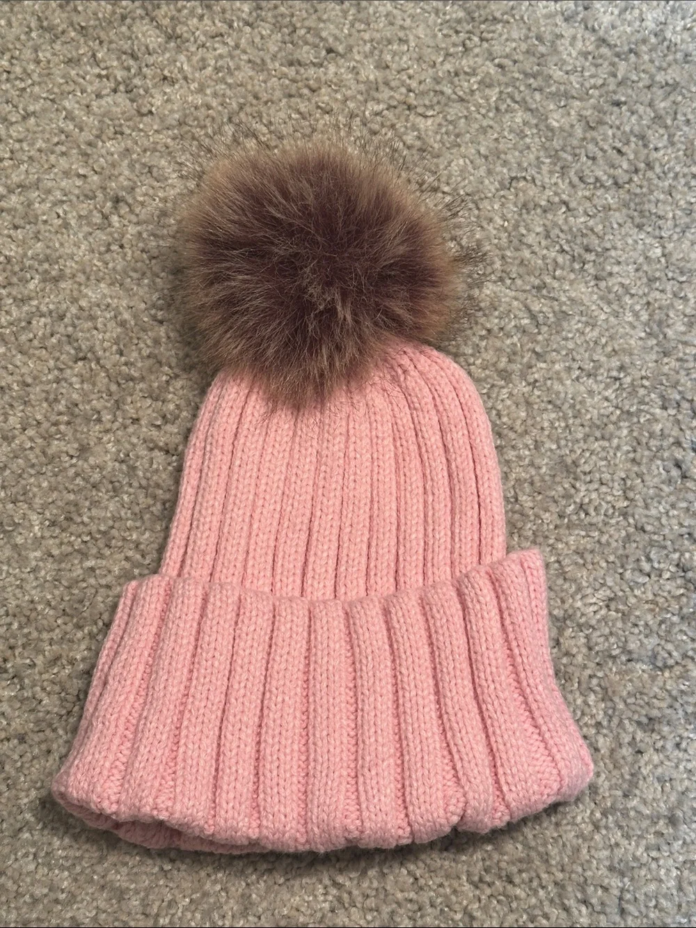 Kids Pink Knit Pom Beanie Hat